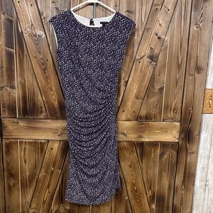 Ann Taylor dark purple and White Speckled bodycon Midi Dress great for weddings